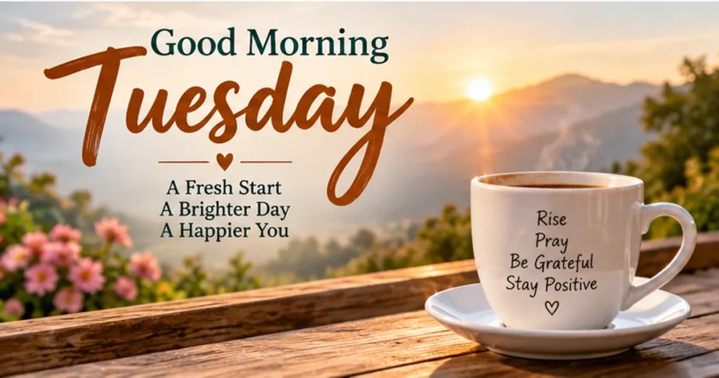 Good Morning Tuesday Words for Sunrise and Coffee Photos